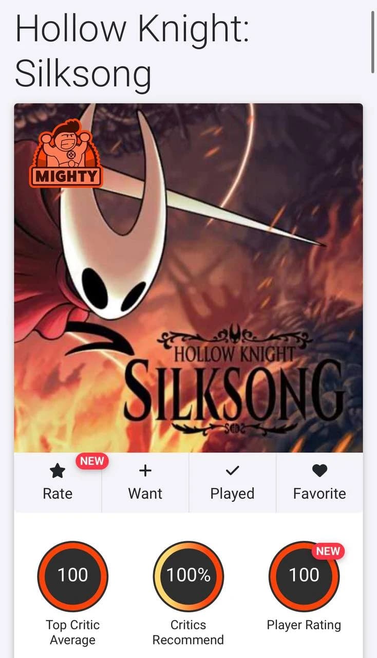 Hollow Knight: Silksong стала первой в истории OpenCritic игрой, набравшей 100 баллов от игроков и критиков